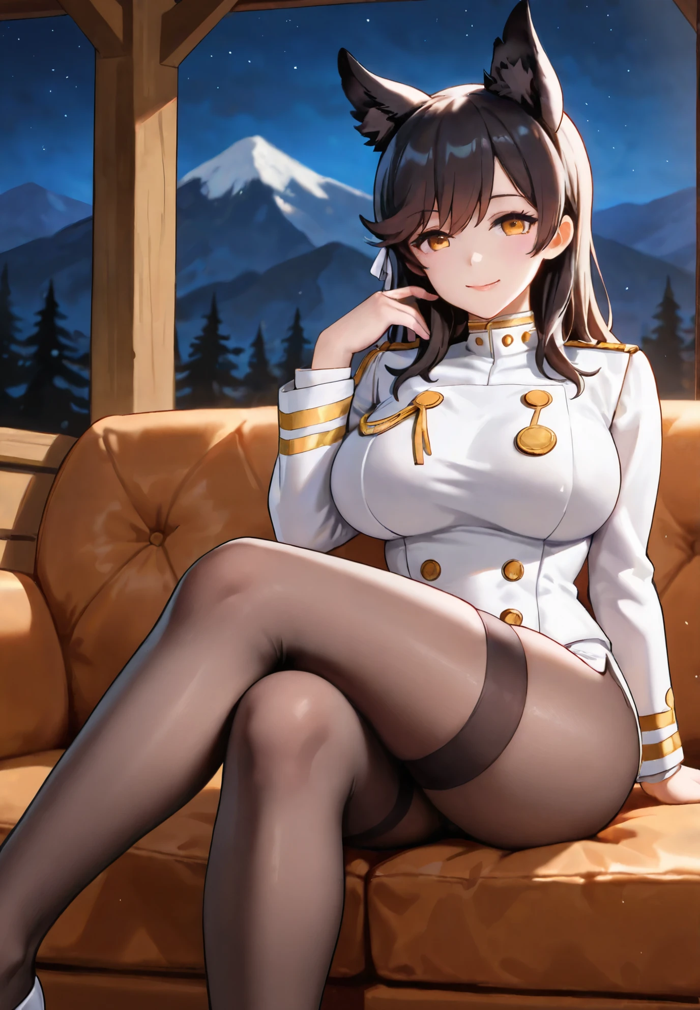 masterpiece, best quality, <lora:yiweite1.0:0.8:AACC>, winter, snow, snowing,
1girl, solo, slim, sitting, thighhighs, breasts, skirt, black footwear, hood, boots, high heels, detached sleeves, looking at viewer, brown thighhighs, medium breasts, green eyes, bangs, animal hood, thigh strap, garter straps, black hair, hair between eyes, modern, city, blue sky, cloud