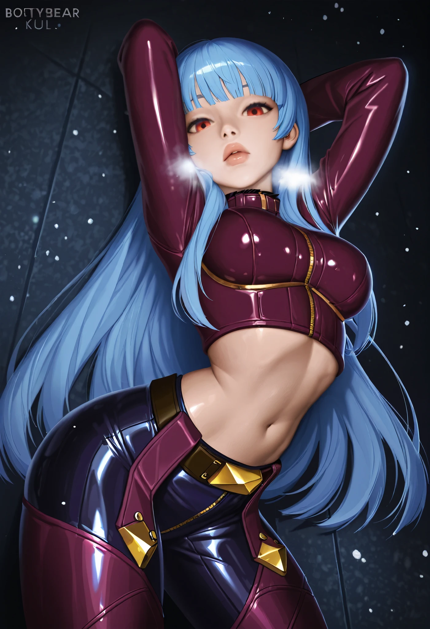 ((Best Quality)), ((Masterpiece)), ((Realistic)) and watercolor drawing of a girl with goth colors. Crotch Angle perspective, laying on her back . She has ((starlight hair)), wears a (black micro-bikini:star motif ) (bare navel) (cameltoe) (tech-wear jacket) , ((beautiful and aesthetic)), muscular fit body abs, sexy, under-boobs, hot, (star filled sky background) (clear background:1.35), (particles ,firefly, blue glowing):1.3, perspective, embarrassed smile, totally blushed, nervous, looking at the viewer, spread legs, black thong