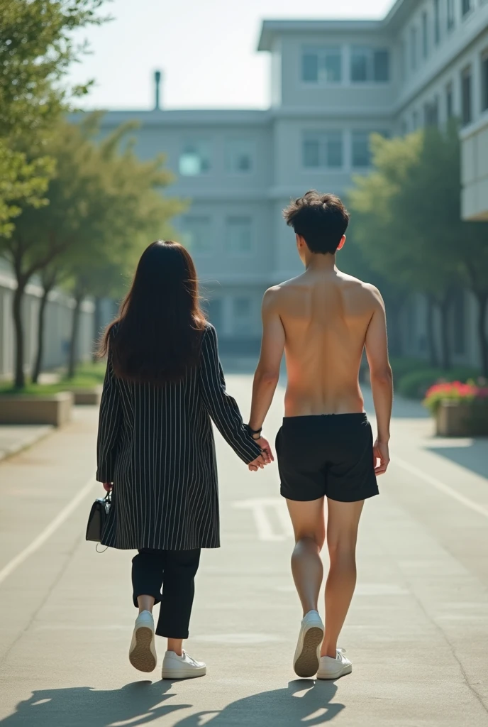 1boy、Real photo style、Photo Quality、Cute handsome man、Mash Hair、Japanese male, 、Completely naked、Full nudity、erection、Huge penis、Highest quality、Realistic、beautiful、Back view、Butt Exposed、Face turned to the side、Surrounded by middle-aged women, he is touched all over his body、On the road、Back view