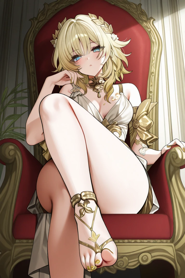 1 girl, Bowsette, black dress, large breasts, full body, sitting on a throne, legs crossed