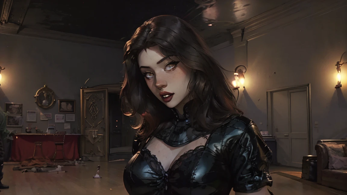 proportional eyes, (realistic:1.5),photorealistic, hyper realistic, extremely detailed, hyper detailed, soft lighting, detailed background, extreme detail background, sharp details, gothic, vampire, succubus, in cathedral