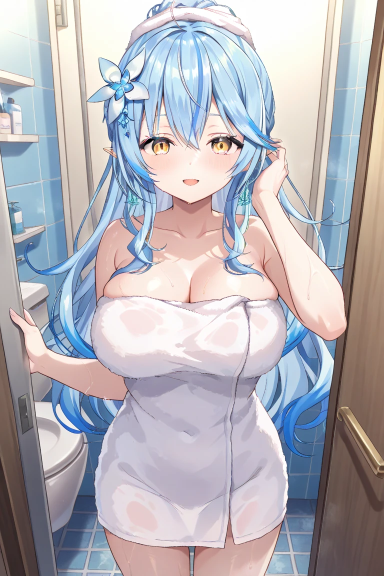 { masterpiece : best quality : high resolution : unity 8k wallpaper : illustration : beautiful detailed eyes : extremely detailed face : perfect lighting : extremely detailed CG : perfect hands : perfect anatomy } { bathroom } { nsfw : hentai : explicit_content } { 1girl : Aqua_possessed_by_Creepy_otaku : Long_blue_hair : Loop_ponytail : Perfectly_fit_body : being_a_Neet : open_leg : boyish_manner : perverted_smile : fully_naked } { standing : sweating : mirror_pov : looking_at_self : towel_on_shoulder }