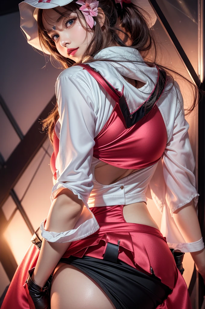 ((Masterpiece)), 1girl, super detailed face, hyper-realistic, black leggings, pink crop top, pink gloves, ((angelic face)), ((incredibly beautiful eyes)), (heterochromia), full body, sailor moon boots, super sexy hair, delicate and perfect hands, super delicate and sexy body, sexy pose, ((ulzzang)), (super thin face), delicate features, ultra detailed, best quality, captivating beauty, sexy look, futuristic background