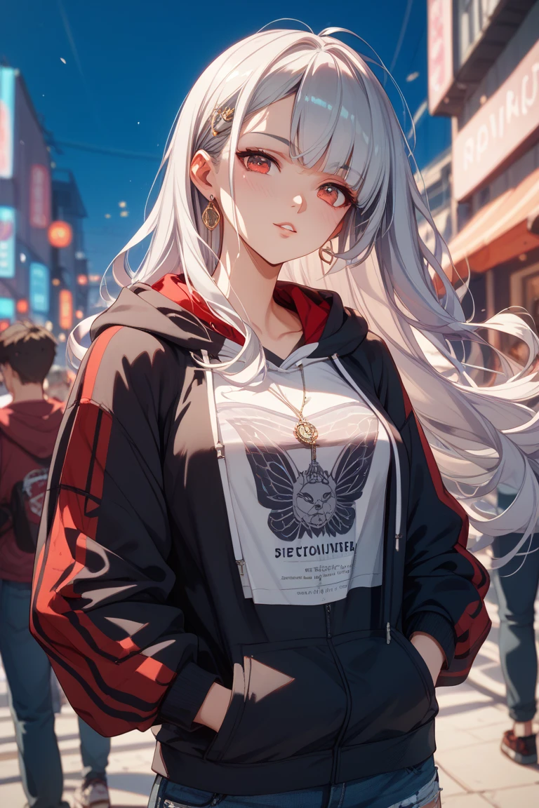 female pervert,Long silver-white hair,blacksilk,Logistics service,Smoking a cigarette,There was blood on his clothes,Scar on the left eye,With two swords on his back,Heterochromic double pupils,The left eye is red and blue,The right eye is golden
