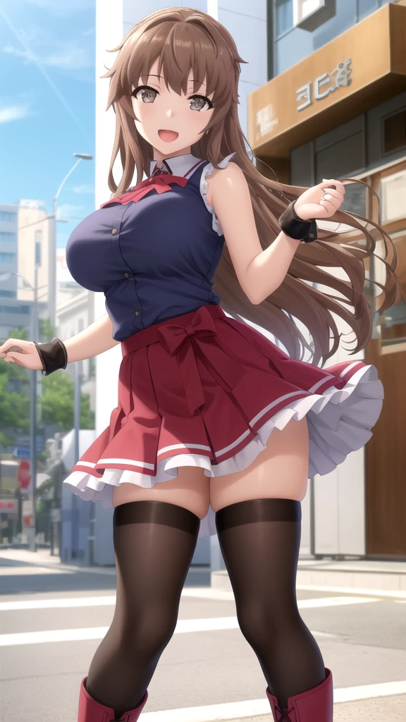 {Highest quality], [Super beautiful], [Ultra fine], [Best illustration], NSFW,Brown Hair, Hime cut, Long Hair, With bangs, girl,high school student,uniform,knit,skirt,smile, blush, Slender women, Adult women,Standing posture,(Public),Night Park,Summer festival,diagonal, Navy blue knee socks,Black Loafers、Stripes々
Panties、In underwear、Without skirt