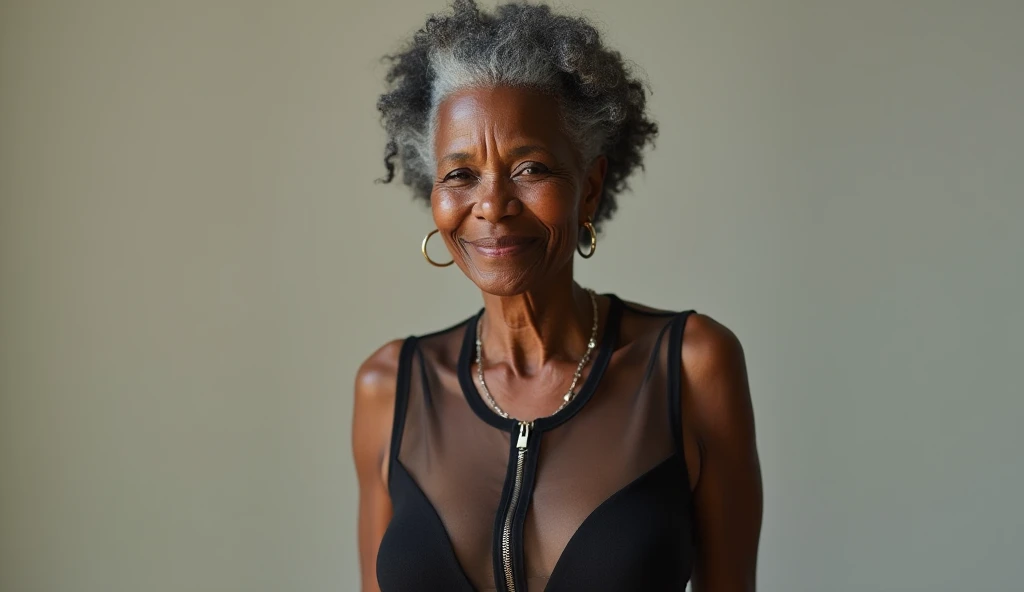 Androeda, solo, realistic, black girl, ((85-year-old girl)), ((mature)), ((old woman)), ((wrinkled woman)), african american young woman, young black woman, dark-skinned, (((upper body only))), ((patio)), taking a selfie, smiling, wearing top