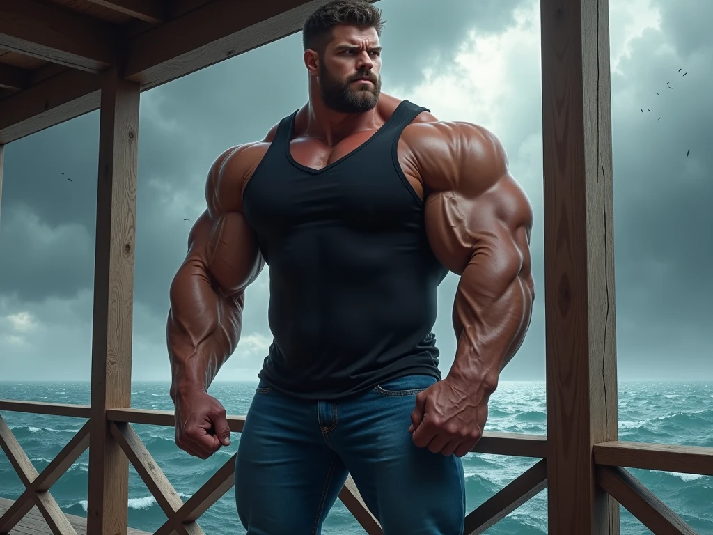 (best quality,4k,8k,highres,masterpiece:1.2),ultra-detailed,(realistic,photorealistic,photo-realistic:1.37),giant muscle man, colossal, size growth, muscle growth, bigger than the universe, in space, crushing planets with his muscles, intense gaze, muscular build, rugged appearance, bearded, chest hair, space atmosphere, astronomical background, vibrant colors, dramatic lighting