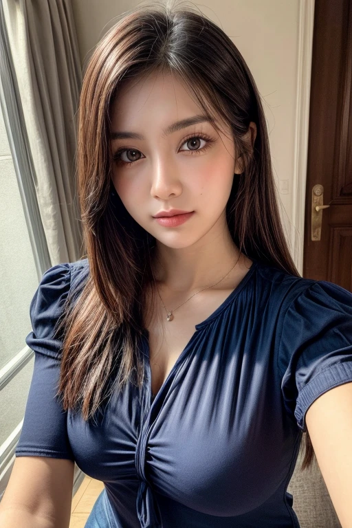 ((highest quality, 8k, masterpiece: 1.3)), One girl, The beauty of slim abs: 1.3, (Casual Hairstyles, Big Breasts: 1.2), dress: 1.1, Super Fine Face, Fine grain, double eyelid, smile, Home, concentrated
