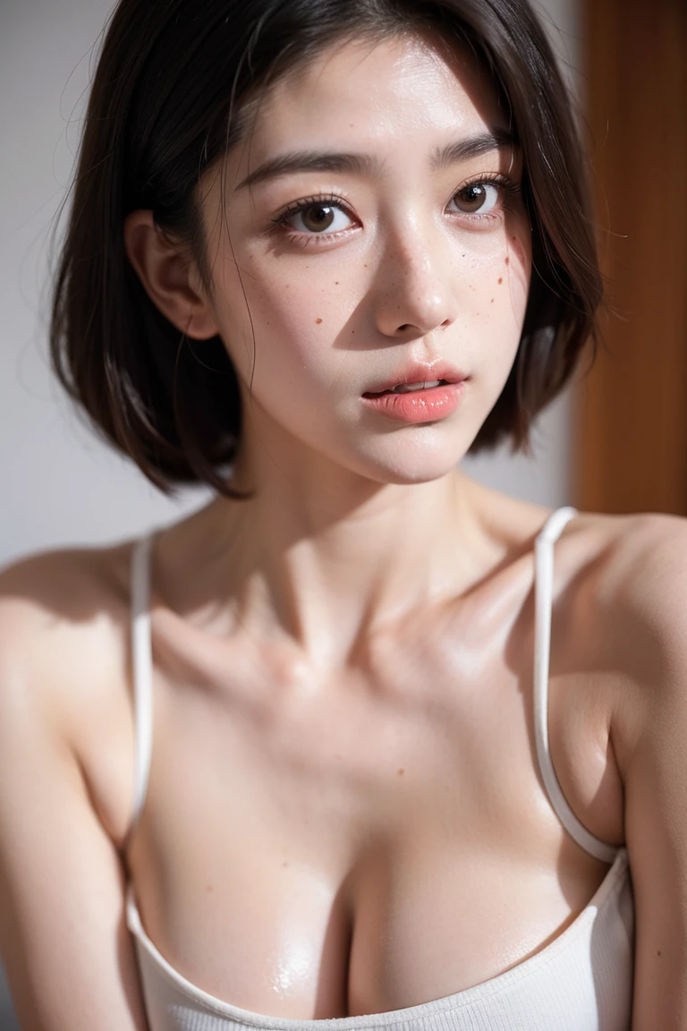 beautiful detailed lips, extremely cute detailed eyes and face, 1 girl, beautiful ultra young japanese girl, slender, slim fit lace camisole, (small breasts:1.75),(short brunette hair:1.5), ((Orgzum:2.0)), (ecstasy:1.25),(shame:1.5), big smile,Incredibly white and beautiful skin,adult beauty,(close up her face:1.5),professional lighting, bright lighting, photorealistic, 8k, high resolution, best quality, masterpiece, ultra-detailed, vivid colors