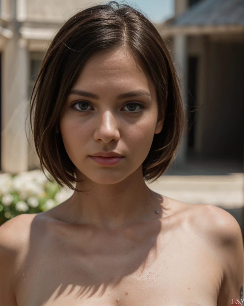Cute beautiful sexy latin girl dark eyed brunette, 22 years old,
seductive look in eyes, girl wears bathing suit, castle ruins, full body shot, walking, sardonic smile,
innocent face, face-length 1.3 times the face-width, almond-shaped eyes, squared face-shape, high cheekbones, naturally wavy hair, light-green eyes, high-res, masterpiece, best quality, intricate details, very detailed, sharp focus, detailed skin, realistic skin texture, texture, detailed eyes, professional, 4k, charming smile, shot with Canon, depth of field, Kodak Vision color, perfectly fitting body, extremely detailed, photo_\( ultra\), photorealistic, realistic, post processing, maximum details, roughness, real life, ultrarealistic, photorealism, photography, 8k UHD, photography