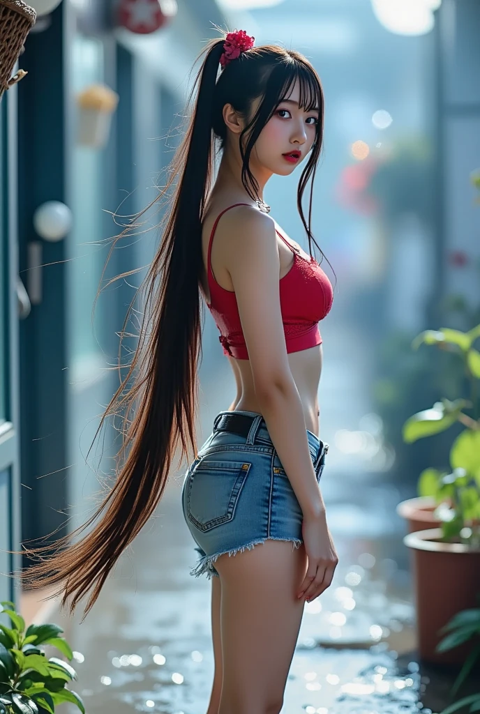 masterpiece, best quality, HuTaoV4, 1girl, solo, blush, twintails, hair between eyes, ((streetwear clothes)), city, outdoors, night, movie poster, extremely detailed 8K, smooth, high resolution, ultra quality, cinematic lighting, ambient occlusion, hd, 2k, 4k, 8k, 16k, extremely detailed anime, detailed faces, perfect composition, wide shot, atmospheric lighting, very sexy, lift skirt, random low back angle, uncensored, nsfw, sin censura