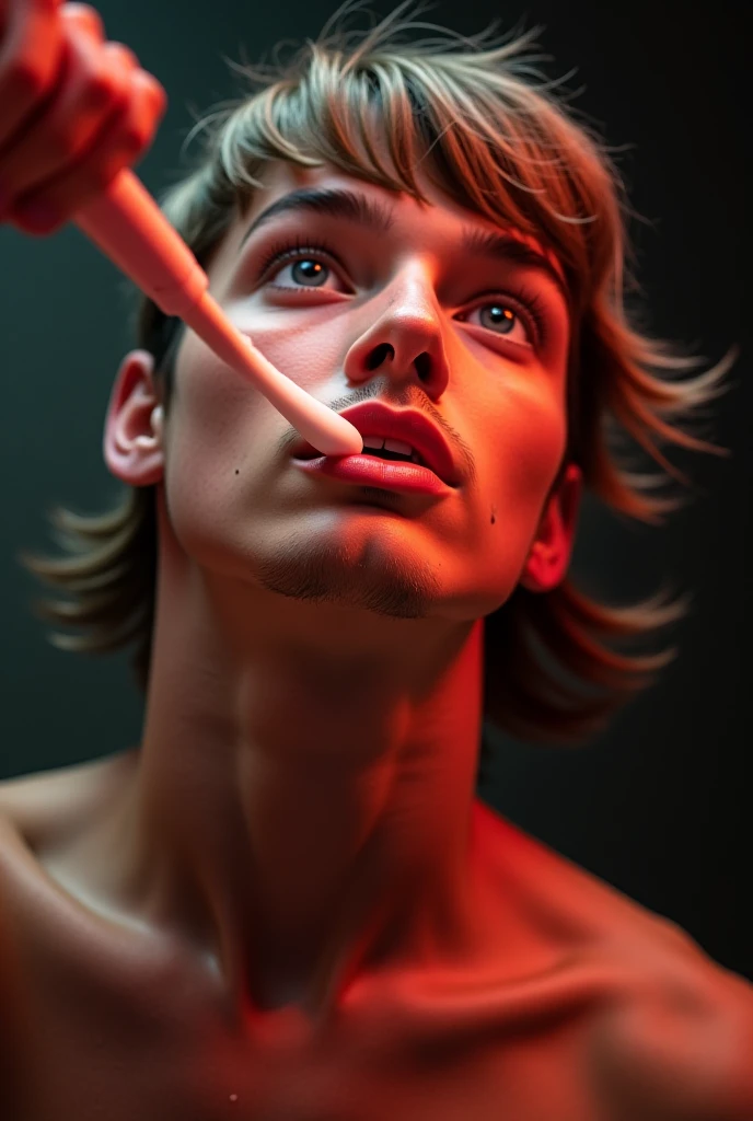 Realistic young man with semen dripping from his mouth