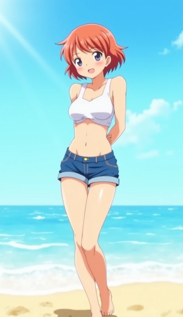 High resolution, woman , good lighting, despicable, , (No nudity), (((jeans shorts))), ((play sports often)), (((leather thigh high boots))), (garter belt), abdomen only, (wet shorts), , cute face, I'Iは恥ずかしくて赤面します, humiliating, ((sit)), ((black hair))