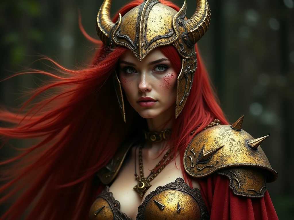 qualidade superior、mulher russa bonita、{{{The whole body is shown}}}、Rei Diabo Feminino、Diabo feminino、Olhos vermelhos、demon armor、Devil's Bikini Armor、fantasia、horns grow on the head、Castelo das Trevas、Grande fundo,