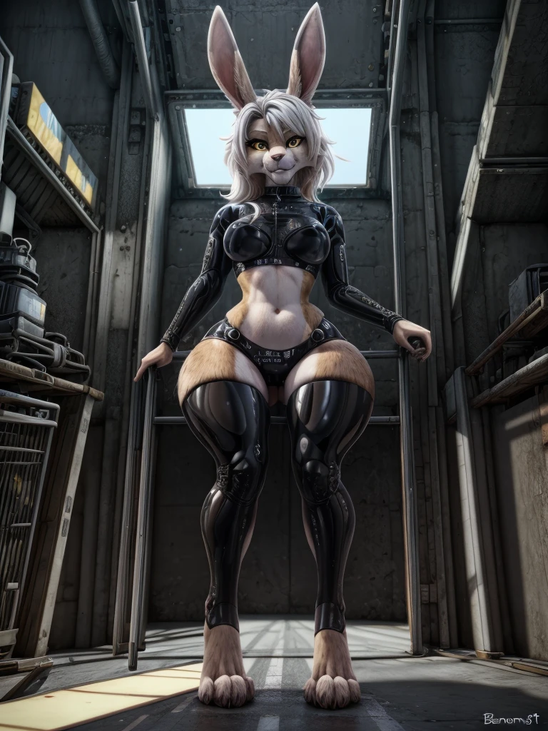 masterpiece, (photorealistic:1.1), best quality, beautiful lighting, detailed, full_body, solo, (sex smile),1girl, blonde_hair, (black_jacket), (short_twintails), (hair_spiral_roll:1.3), Shiro \(tower of fantasy\), (green_eyes) (white_bodysuit:1), (Black_cat_tail),  cyberpunk city, (Black Cyberpunk Heels),   <lora:Shiro_TOF_v1.2:1>
