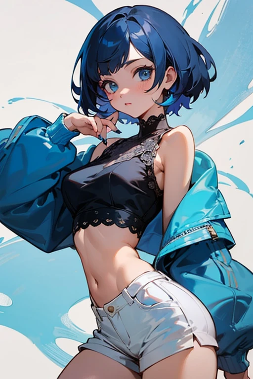 Very beautiful and Shining Eyes、Shining Eyes、1 girl、Small breasts、Big Mouth、Small breasts、Transparent black short hair、scarf、hot pants、20-year-old,girl、Childish clothes