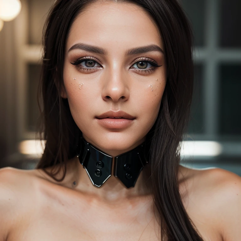 Photo of a 25-year-old European girl, .RAW, gorgeous woman, (extra langes, gewelltes braunes Haar), ((portrait)), ((Detailliert face:1.2)), ((Detailliert facial featureinely Detailliert skin), blasse Haut, (high Detailliert deep cleavage cyberpunk steel dress), Cyberpunk-Megacity-Umgebung, (Kalte Farben), feucht, feucht, Reflection piece) (Perfekte Proportionen)(Realistisches Foto)(best quality) (Detailliert) fotografiert mit einer Canon EOS R5, 50-mm-Objektiv, f/2.8, HDR, (8K) (Tapete) (Filmische Beleuchtung) (Dramatische Beleuchtung) (Scharfer Fokus) (kompliziert)
