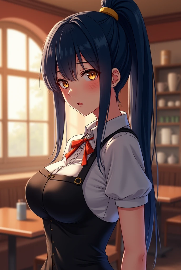 A girl,Big breasts,Only wear an apron,Charming cleavage