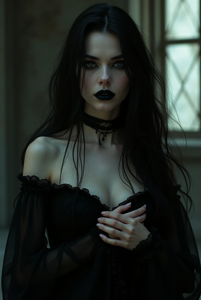 A blue eyes black hair villain beauty white skin