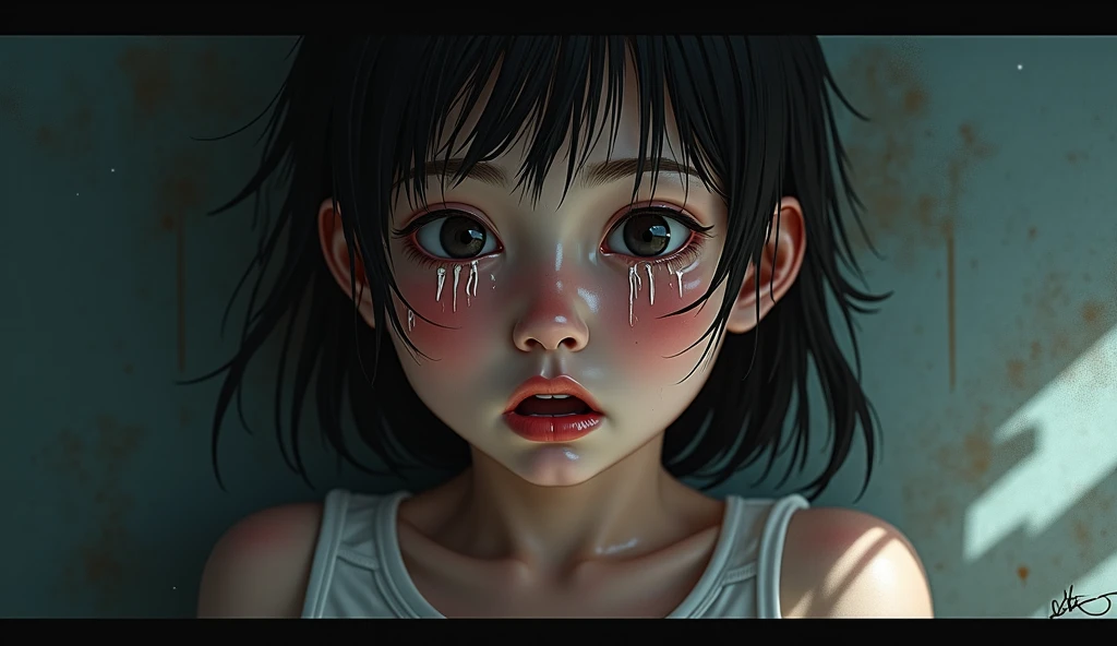 Women, crying, sad expression, black and white, anime style
