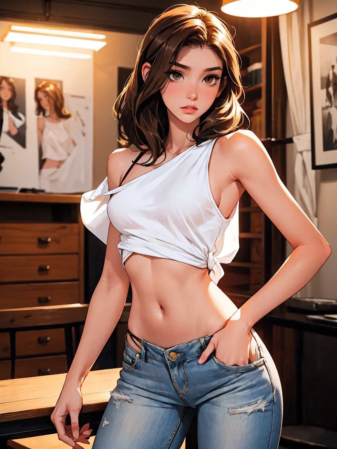 尻 erotic 、Beautiful woman、korean、beautiful girl,butt,butt,erotic,pink hair,embarrassing,realistic,Super realistic,masterpiece, highest quality,ultra-become familiar with,super become familiar with skin,become familiar with,perfect anatomy、( highest quality、8K、masterpiece: 1.1 )、Angelique is a very beautiful and cute girl.,
fine and beautiful eyes, beautiful double eyelids,(Big eyes:1.3),sharp focus,beautiful detailed face and eyes, , ((18 year old girl, slim, big breasts, thin waist, thin arms)), ((Long denim pants)), (((shirt lift, white lace bra, beautiful breasts))),full-body view, (8k, Photorealistic, Photo RAW, Best quality: 1.4),High-definition fine CG works,超A high resolution