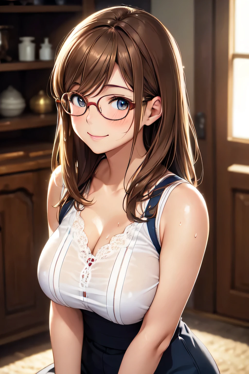 anegasaki nene、Shiny brown hair, short hair, (Beautiful brown eyes、Sparkling eyes, Fine grain)、smile、Ultra-detailed eyes、Highly detailed face, Highly detailed eyes,Cowboy Shot、



(masterpiece:1.2, Highest quality), Beautiful illustrations, Browsing Caution, View Audience, Cowboy Shot, Front view:0.8, 1 person，Baby Face，(short hair:1.5, Twin tails:1.7), Brown Hair, Brown eyes, Thick eyebrows， (Thin thighs), Beautiful Hair, Beautiful Face, Beautiful details, Beautiful clavicle, Beautiful breasts,Beautiful fingers, 
((summer , Black tank top:1.1, Denim hot pants:1.1, Glasses,  )), (Beautiful views), School, The wind is blowing, (erotic, sexy, Upward glance, かわいいsmile), Glowing Skin, Perfect Face, Cute and symmetrical face, Natural Side Lighting, Cinema Lighting)，Drink coffee，