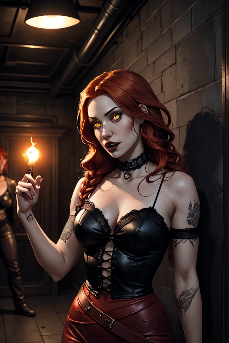 nsfw tall beautiful and strong female succubus with long wild black and red hair, glowing red tattoos and pale skin wearing a revealing black and red leather micro bikini, legs apart facing the camera, very sexy devil outfit, beautiful elegant demon queen, fantasy woman , at a medieval tavern, fit and muscled, large round breasts, revealing bikini, scheming appearance on her face, pointy ears, extensive red and black tattoos, lots of tattoos, small devil horns, standing, facing forward,((legs spread wide apart)),(masterpiece:1.3), ultra detailed, ultra high res,