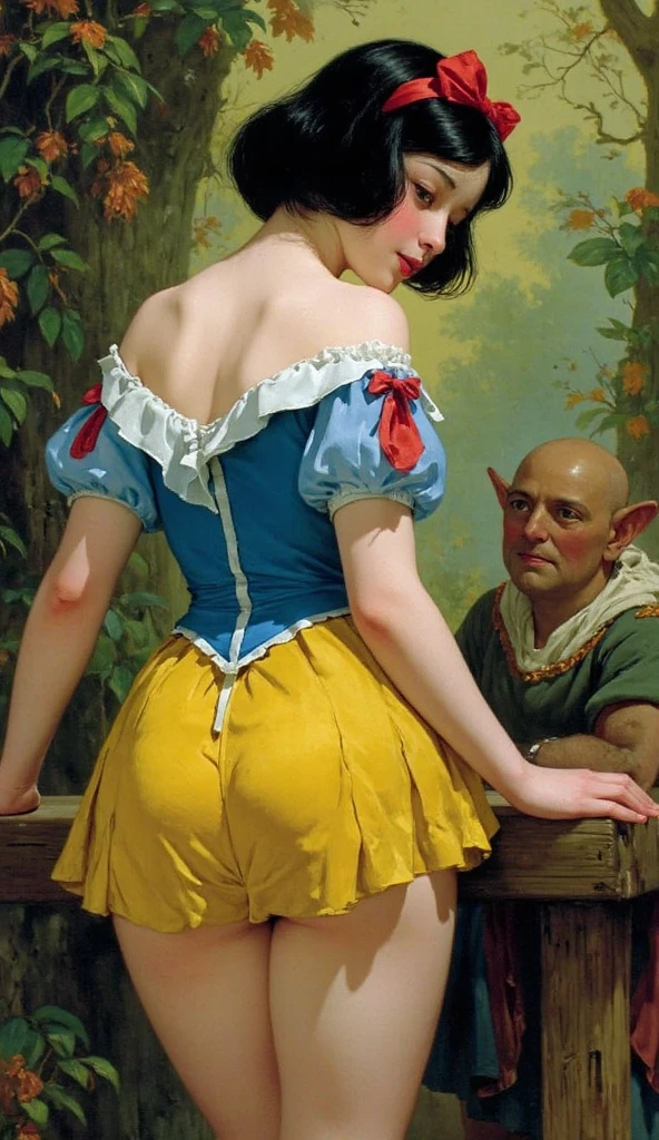(masterpiece), (best quality), (extremely detailed), snow white tied up, SnowPrincessw, dress, puffy sleeves, skirt, sitting on a chair, short bun hair, yellow and blue dress, a dwarf standing on snow whites lap, erect penis, beanie, shirt , vest, socks, leather shoes,  <lora:SnowWhite_character-20:1>, <lora:tgirls_V3b:1>, <lora:add_detail:1>, Good Highlights, Perfect Proportions, dynamic, Professional, Award winning, (high detailed skin), (high detailed face), photorealistic, HDR, ultra highres, absurdres, 