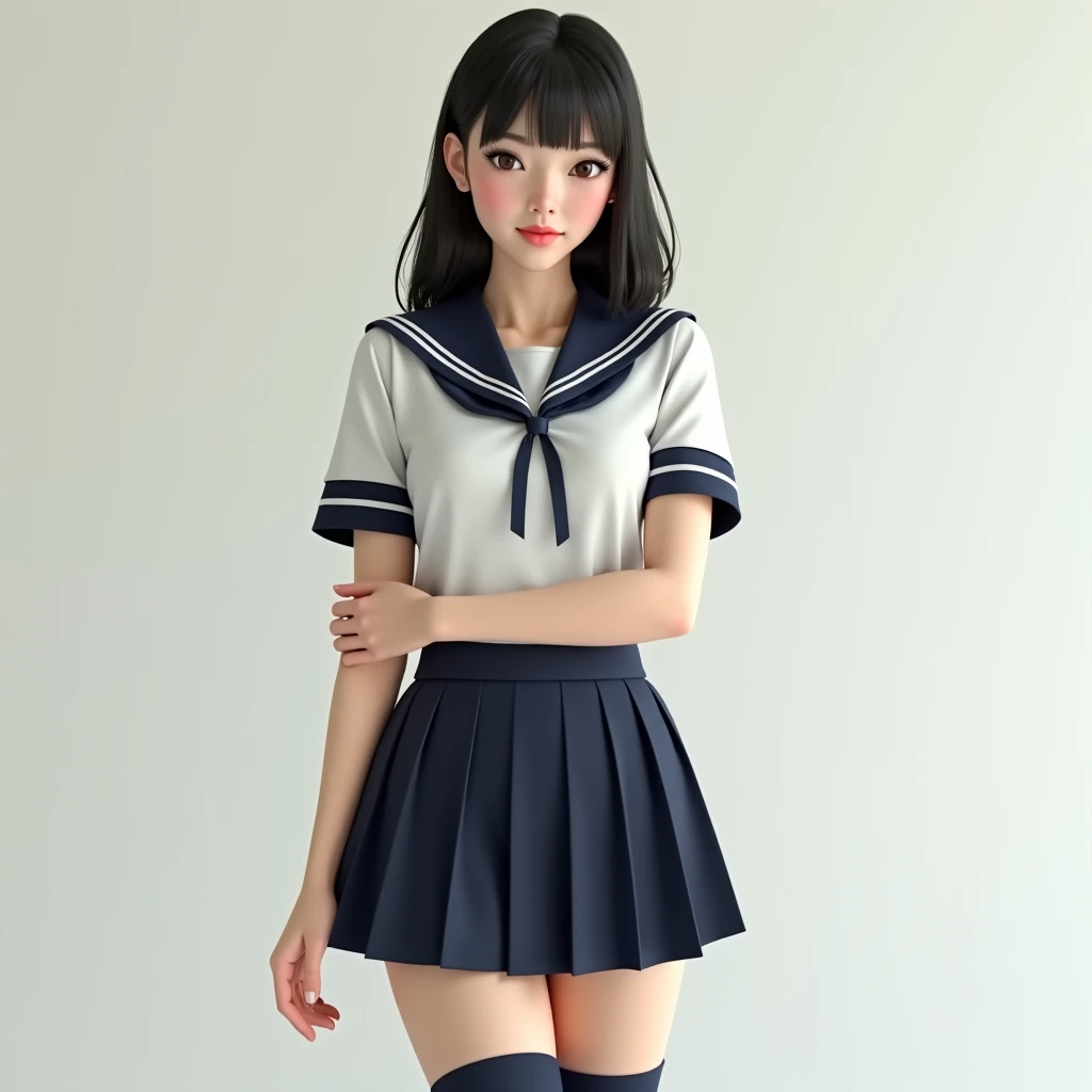 ((masterpiece)),(((highest quality))),((Reference Sheet, Character Design, front, return, ~ ~ side, Mr..々Hairstyle, Mr..々Performance, Facial Expressions)), 30-year-old girl, Cute type, (curvy:1.4), (normal small ass:1.4), Realistic buttocks, big titini skirt，Thin thighs, Long legs, It's not a big deal, ((mini vestido ajustado and stockings, Gorgeous mini dress, school girl，Hair black)), ((mini skirt :1.0))