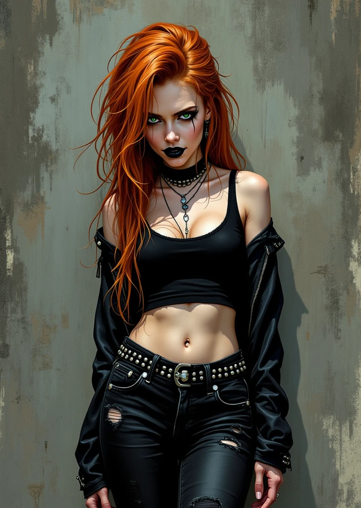 ((best quality)), ((masterpiece)), (detailed), beautiful redhead, crouching woman with legs apart, has a tattoo with the inscription "ERO BULL", full body