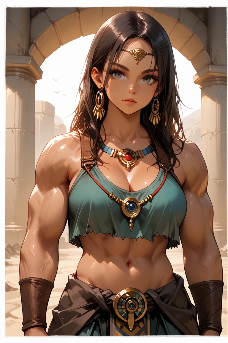 Muscular busty hawaii female warrior, huge round boobs, enormous firm tits, huge strong biceps, tonned strong abs, bodybuilder, large hips, aquawoman, brown curly hair, trident, golden medieval chest armor
