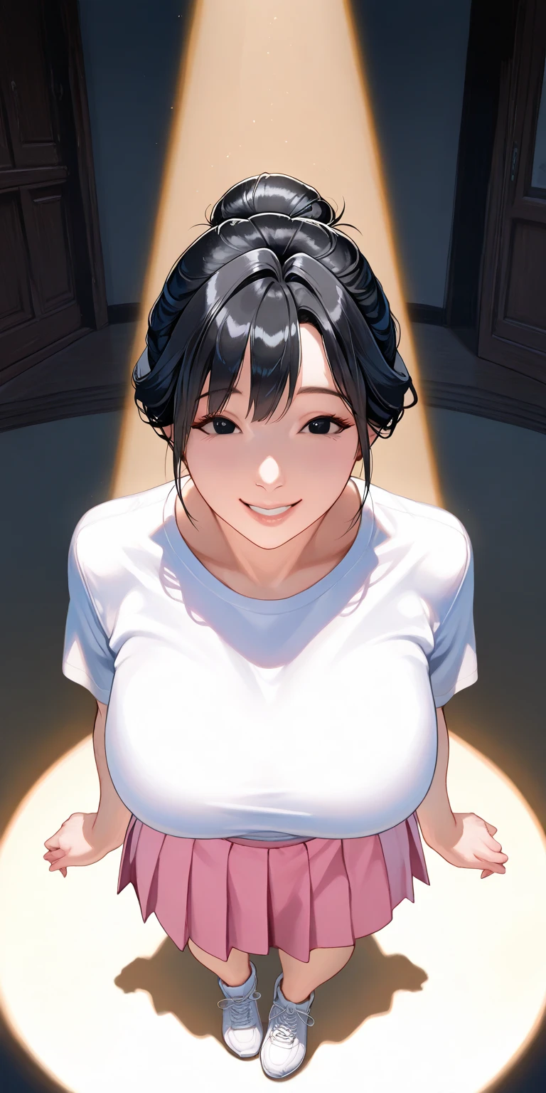 Risa, 1girl, black haired chubby japanese girl standing in skimpy lingerie in front of bed surrounded by men in pants, aroused expression, dark red light, yellow lamplight barely illuminating her, ((small breasts)), cute, beautiful, realistic style, highly detailed, 4k, mouth open, (((full-body))), ((golden ratio, center frame)), (((RISA))), face in center of picture ((NUDE)),((Chubby))
