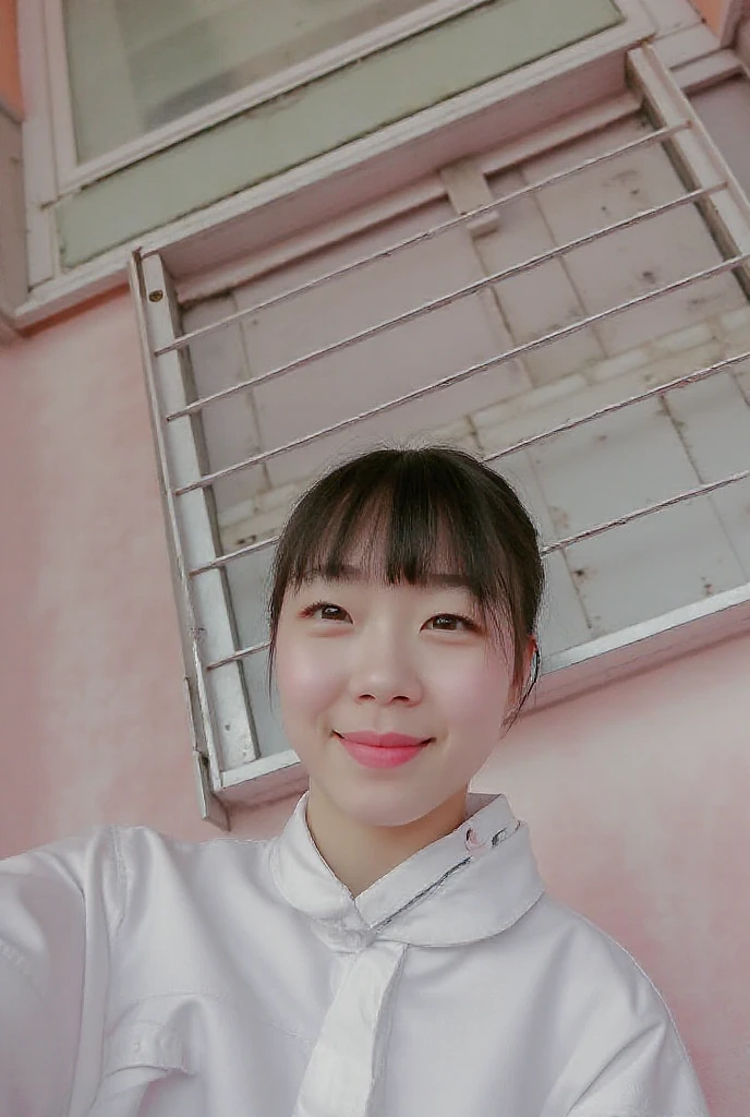 arafed asian woman in pink shirt posing for a picture, 8k selfie photograph, young adorable korean face, wide forehead, pale round face, clear cute face, wenfei ye, korean symmetrical face, xintong chen, jaeyeon nam, face picture, young cute wan asian face, heonhwa choe, ulzzang, lovely delicate face