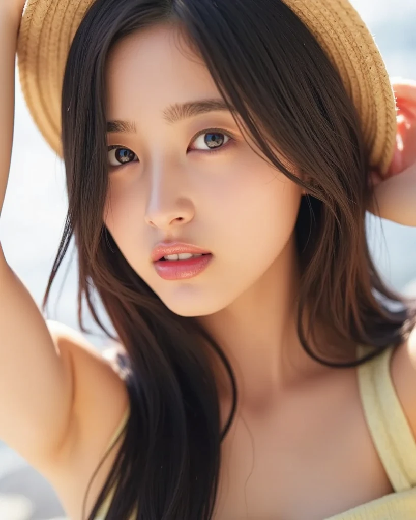 masterpiece、1 beautiful girl、 (reality: 1.4), Japanese、Asian Beauty、so beautiful、Beautiful Skin、thin、(Upper Body)、(超reality的な)、(High resolution)、(8K)、(Very detailed)、(Fine and beautiful eyes)、(Very detailedな)、Big eyes、Brown eyes、Long eyelashes、Detailed face、Gloss Lip,Bright lighting、Professional Lighting、Looking at the camera、Serious expression、Look straight ahead、Long Hair、Brown Hair、Seascape、Nogizaka idol、actress、20-year-old、Big Breasts、Big Breasts、Wet Skin、Blue Latex Suit、Cleavage cutout、Baby Face、Moist and realistic skin texture、Moist lips、Natural Shadows、(Please raise your hand),Browsing Caution,
