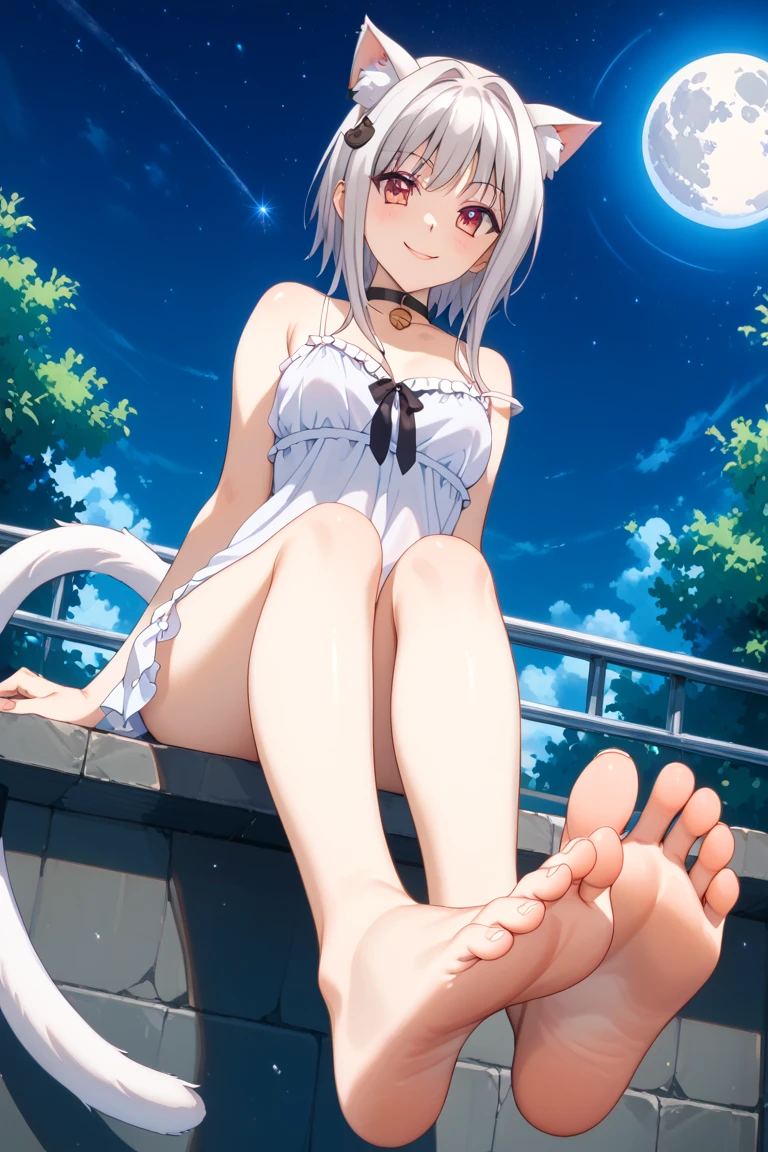 a girl, sexually suggestive, sitting, full color, Long white hair, Green eyes ,full body, Eyeliner, Red, open air, Rose, night, ruins, Butterfly,mine same as the original, mine, , (:1.2) rest, (cheongsam), (view from below), (place one's arms behind one's back), (wild lift), thin, Crotch, best quality, high resolution, unified 8k wallpaper, (illustration:0.8), (beautiful and delicate eyes), extremely detailed face, perfect lighting, Very detailed cg, (perfect hands, perfect anatomy), soles of feet,sitting,blond,red lips,Acting cute,((Feet close up)),completely naked,Complete feet,white,close up, ((Nude)), ((naked)), ((beautiful feet, toes)), ((fully naked, no clothes)), ((luscious feet)), ((no clothes)), ((from below)), ((feet on your face)).