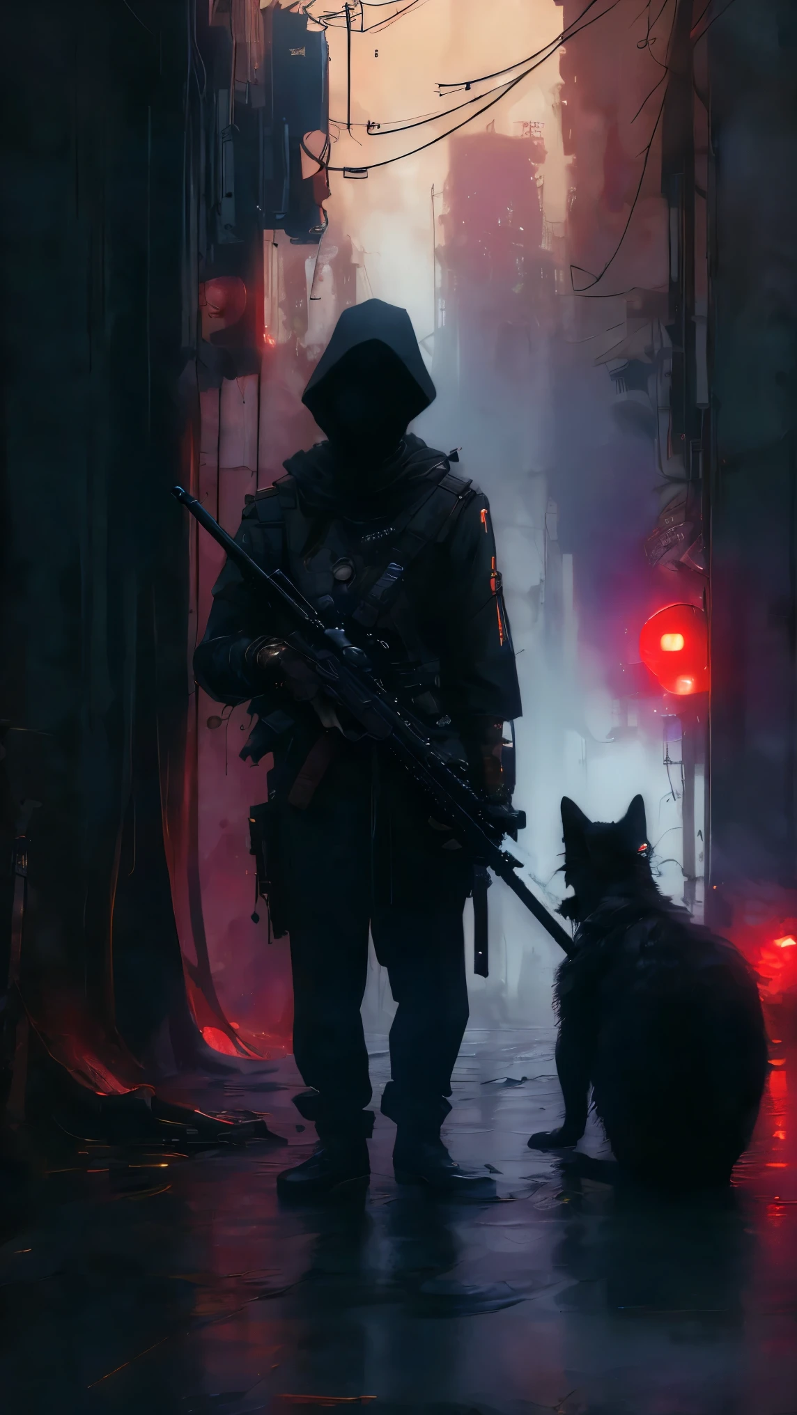 cyberpunk art, black firearm