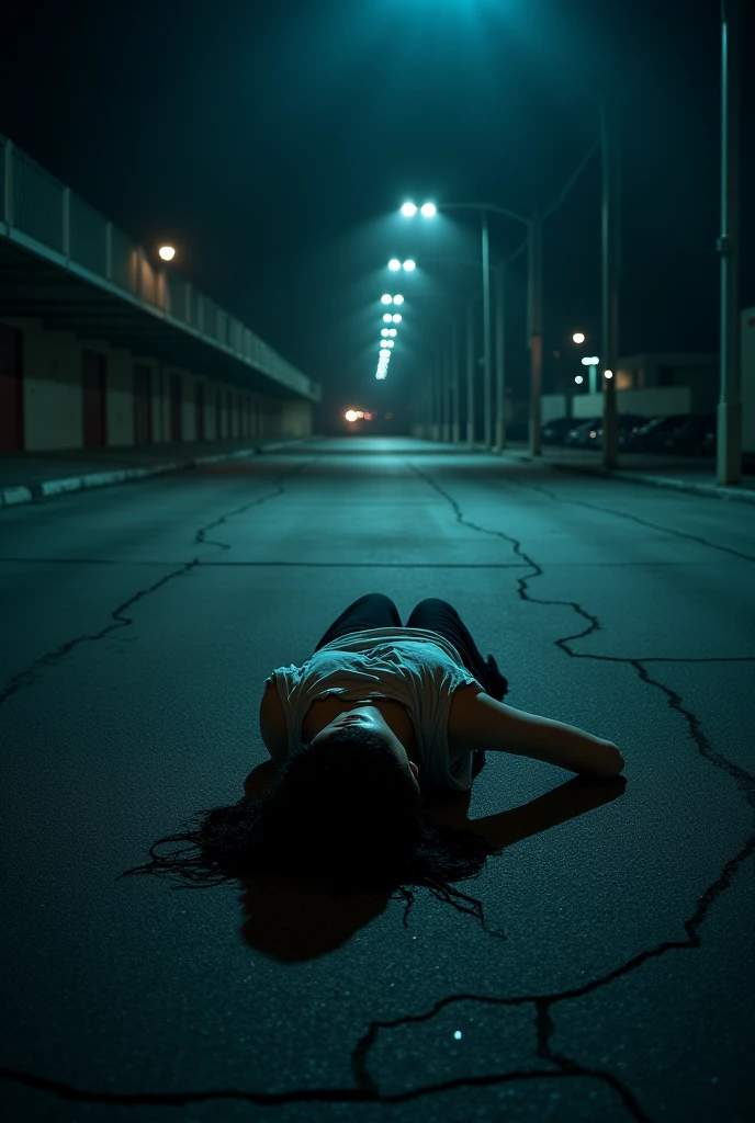 A lady lieng on the road due to acident in night