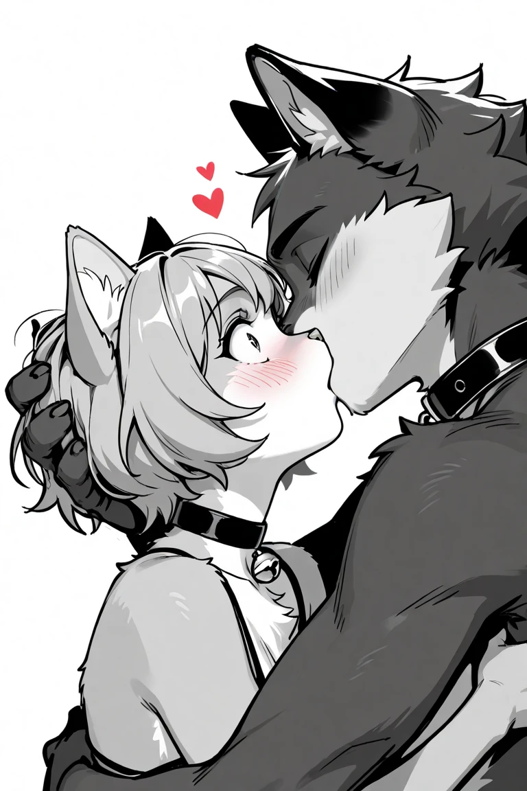 Yellow fox boy and yellow fox girl,Couple,Coupling,I'm dating, 4k quality,High resolution, Holding hands,kiss,Drooling, Wearing a red collar,Feelings of love,Cute Face, Dog crying in bed Doghouse life,narrow,They are connected together by a collar lead,I feel happy now.!Being scolded,A secret time just for the two of us!Heart symbol