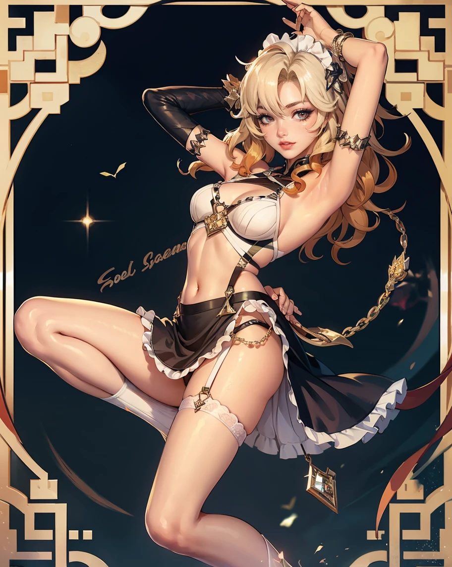 Blonde flat chest,Demon King,gold gemstone crown,red手甲加利爪,red龍尾,red,thong,Thin legs,red鐵靴子,Red rose