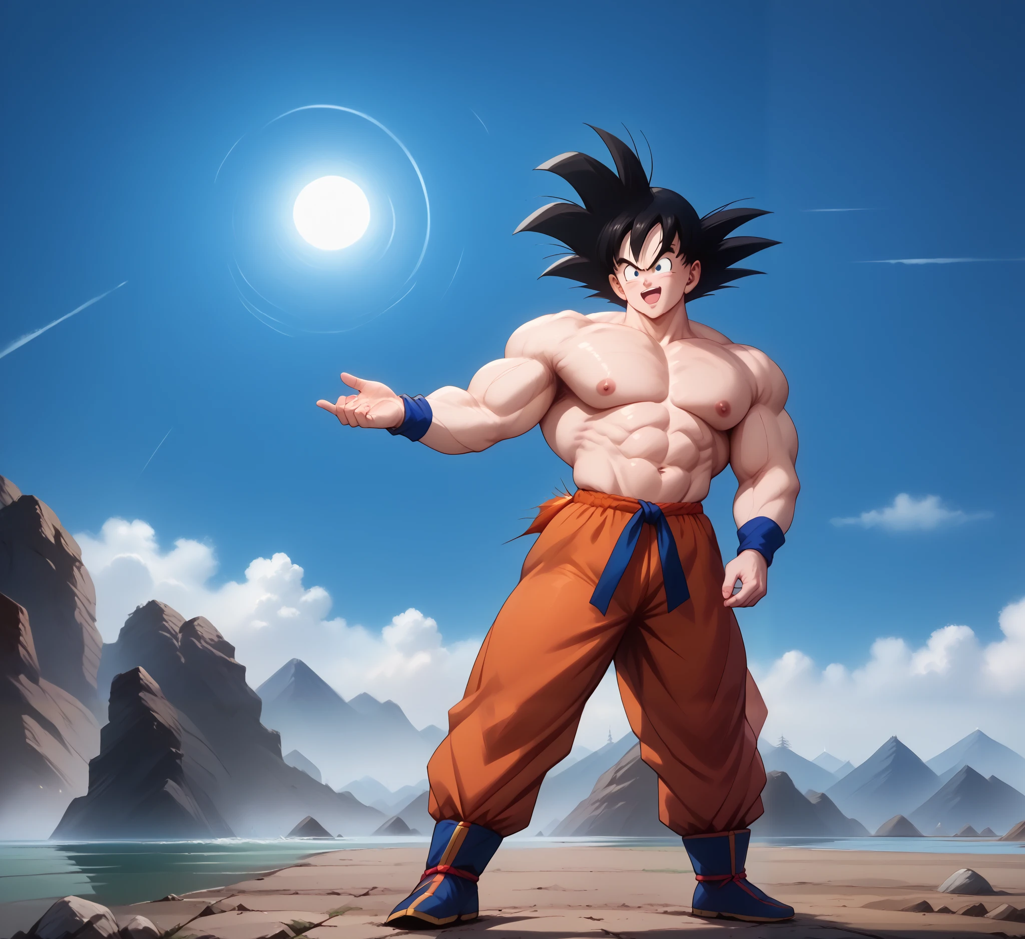 (((Best Quality, 8K, Masterpiece: 1.3)), Full Body, Focus Clear: 1.2, Outstanding Beauty: 1.4, Slender Abs: 1.2)), ((dynamic angle)), (((wide view))), (the best quality,4k,8K,High Resolutions,Masterpiece:1.2),ultra detailed,(realistic,fotorrealistic,fotorrealistic:1.37),foto de goku, bare breast,Extremely detailed muscles, (((A close-up of a cartoon character with a very large, muscular body, bodybuilder, massive pectorals , big , Gynecomastia, flexible pectorals, big muscle, circulatory system, only, Manboobs))), Son goku, goku de Dragon Ball Z, goku de Dragonball Z, goku de Dragon Ball, goku, goku humano, , Dragon Ball Z, dragonball(((Best Quality, 8K, Masterpiece: 1.3)), Full Body, Focus Clear: 1.2, Outstanding Beauty: 1.4, Slender Abs: 1.2)), ((dynamic angle)), (((wide view))), (the best quality,4k,8K,High Resolutions,Masterpiece:1.2),ultra detailed,(realistic,fotorrealistic,fotorrealistic:1.37),foto de goku, bare breast,Extremely detailed muscles, (((A close-up of a cartoon character with a very large, muscular body, bodybuilder, massive pectorals , big , Gynecomastia, flexible pectorals, big muscle, circulatory system, only, Manboobs))), Son goku, goku de Dragon Ball Z, goku de Dragonball Z, goku de Dragon Ball, goku, goku humano, , Dragon Ball Z, dragonball, muscular male , pectoral muscles , big nipples , oversized pectoral muscles , talled, exaggerated pectoral muscles , body exposure , cute , male , abs , big chest , (huge chest: 1 . 65)