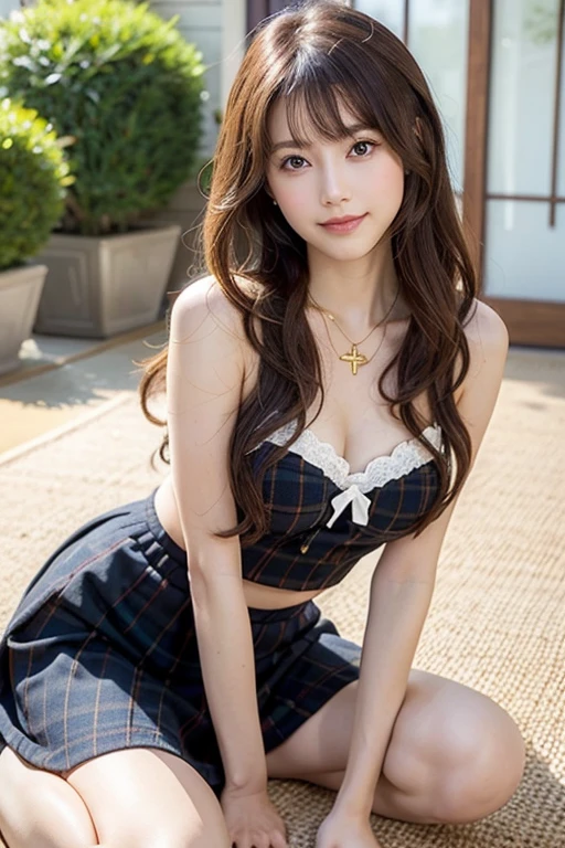 (((Skirt Lift 2)))，Curtsey，(((A 12-year-old girl))), NSFW, regular ROUND BREAST, TIGHT CLEAVAGE, a little bit of asian, young, innocent, juvenille,