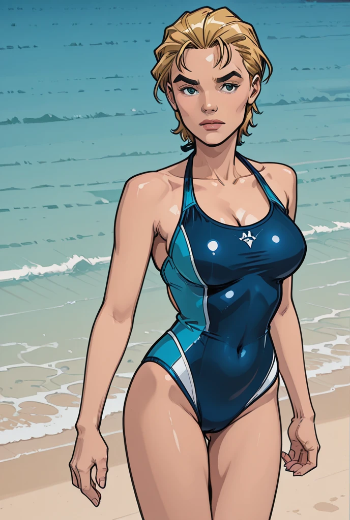 ((Realstic)) and ultra-detailed photography of a nude woman, sexy pose, holding ice-cream, sexy swimsuit, sunny, sunlight, daylight, daytime, woman is lit from the front, rim lighting, atmospheric lighting, woman is well lit, sexy, beautiful woman, glowing skin, cinematic lighting, beach background