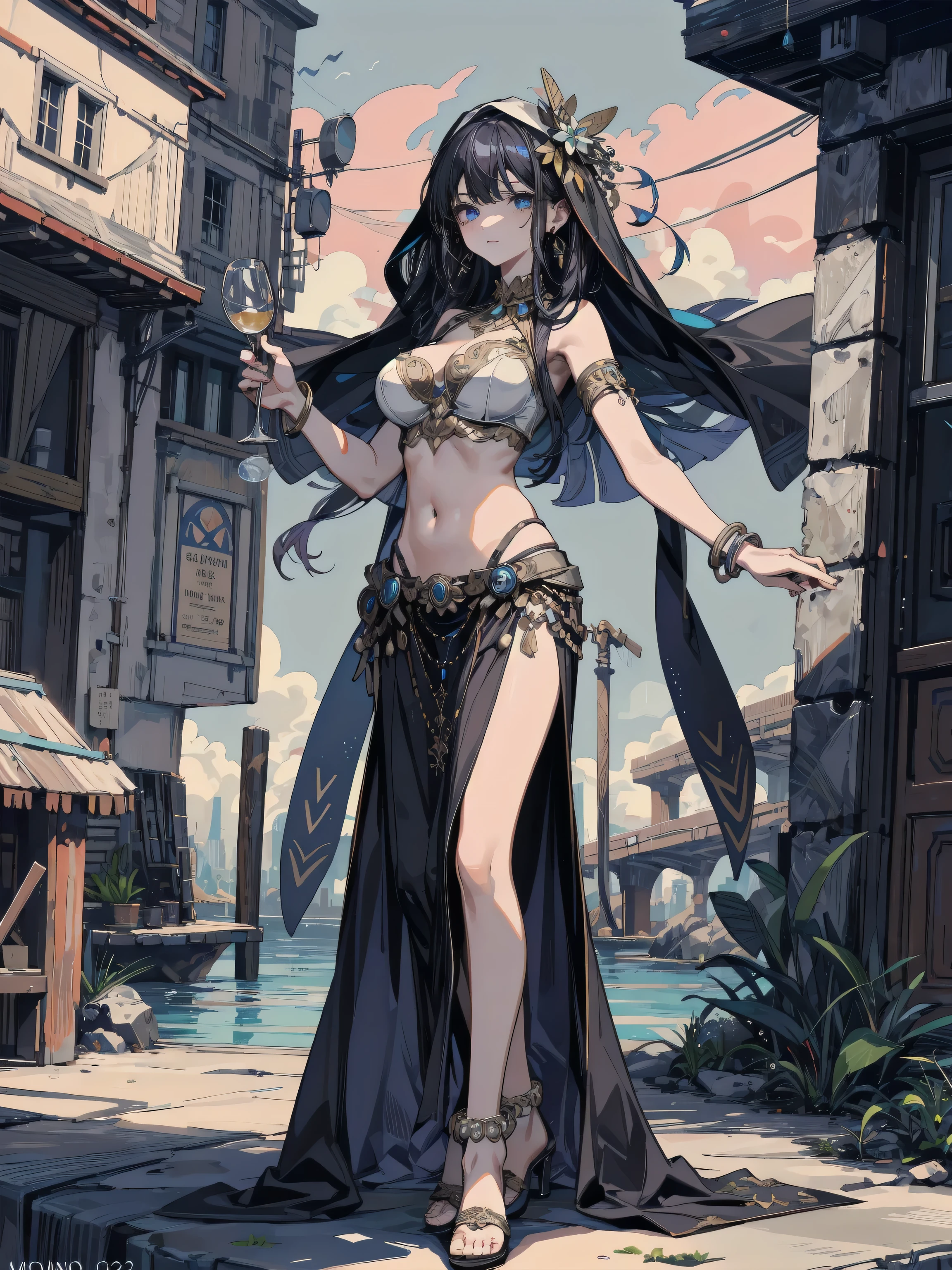 Ultra-high definition 2D art, close-up (1 woman), light blue hair, 2D animation style, soft and delicate depiction, attention also on her full-body tattoos (full-body art), landscape mode, masterpieces by Guweiz and James Jean, tattoo expert designs by CGSCOSITY, etc. A beautiful blue-haired girl who became a hot topic at the trend art station of Japan.
