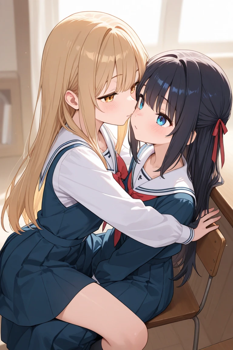 (Masterpiece: 1.4), boy and girl, kiss, school uniform, close-up