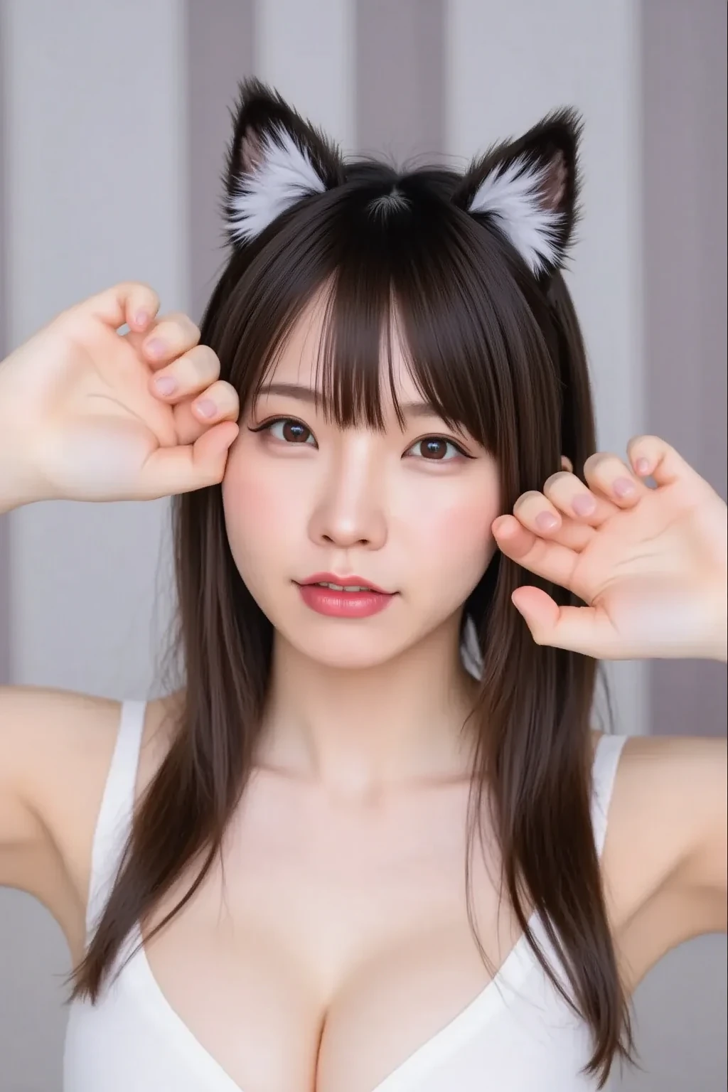 (Face furry)), ((furry ears)), (human intimate parts) (no extra hands), (Big breasts and sample)