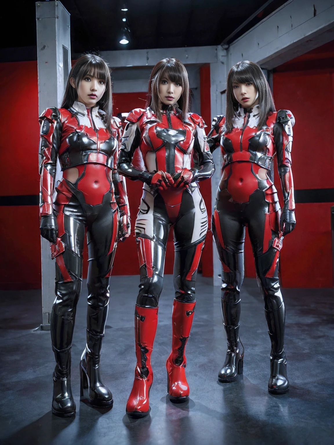 Wearing a shocking pink and white Iron Man suit、Beautiful and bewitching Japanese women、Plump body、