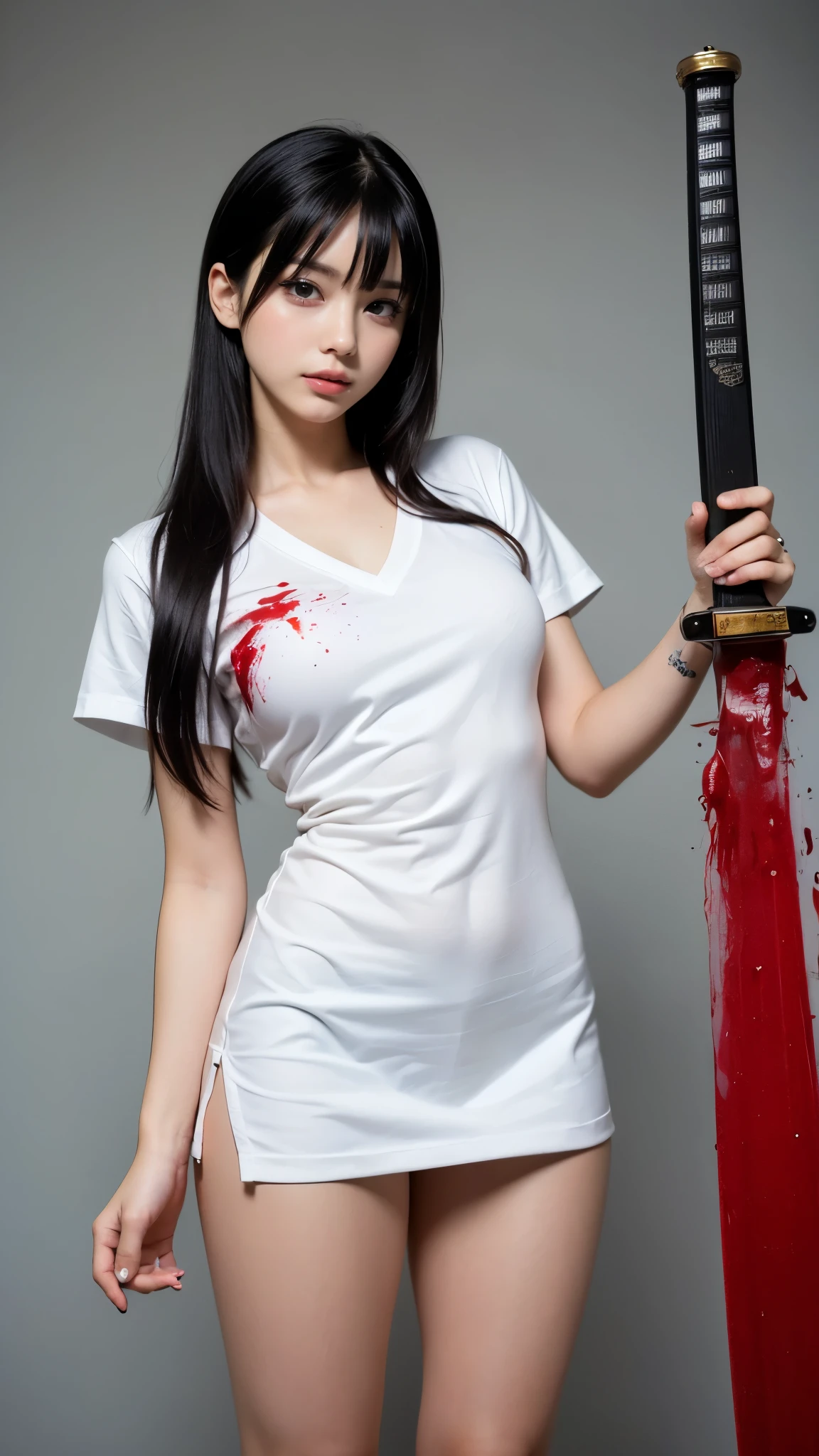 ((best image quality、highest quality、Super high quality 1.5、Super high quality 1.5、At 32K、In 8K、ticker、RAW photo、very clear image、very clear image quality、realistic 1.3))、strong abdominal musclesurdres, 1 girl,medium breasted, star eye, blush, (reality:1.5), (pieces fly, Extremely detailed chest CG unity 32k wallpaper, highest quality, High resolution:1.2), (ultra_detailed chest, ticker:1.2), (pixiv:1.perfect lighting, clear, (1 girl:1.4), (beautiful girl:1.2), looking at the viewer, unreal engine, side light, perfect face, detailed chest face, bangs, perfect body, beautiful eyes, cute face, (bright skin:1.4), idol type, (strong abdominal muscles), Ulsan-6500-V1.1, (navel pussy), Remains, dark place, at night, dark aura, close the anus, selfie type, (Blood on the face:1.7), (evil smile:1.1)、(((bloody 1.5、There'There's blood on my stomach 1.4、There'blood on my arm 1.3、There is a lot of blood on the body2.5、holding a knife in one hand 1.3、wearing black underwear (Top and bottom))))