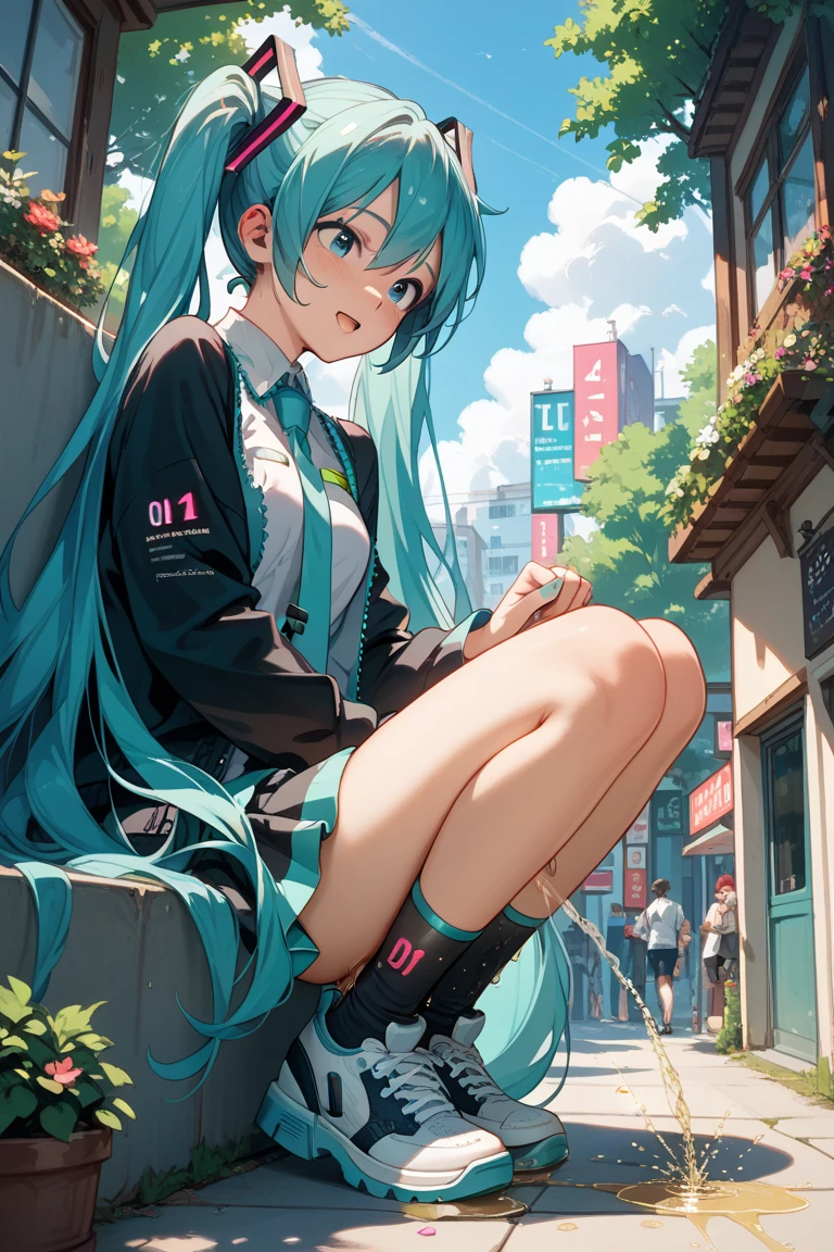(8k, best quality, masterpiece: 1, 2), top quality, masterpiece, underwear without panties, glasses, green hair, long hair, bangs, big ponytail, heterochromia, blue pupil of left eye, red pupil of right eye, blue eye of left eye, red eye of right eye, angel wings, head ring, white head flower, casual wear, black backpack strap, neck strap, bare foot, bare foot, single foot, ankle ring, leg ring, flat chest, tomboy, exposed, edge rubbing, leaky flesh