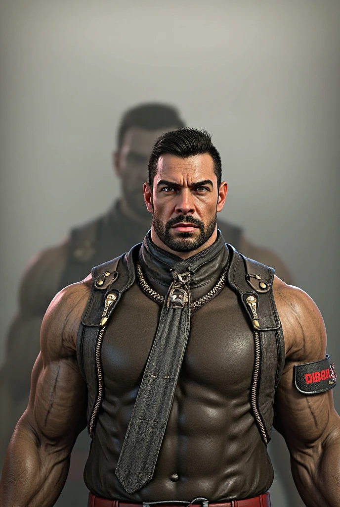 (masterpiece, intricately detailed, highest resolution, best quality:1.2),a cocky Gabriel Reyes male model,a 80 y.o muscle dad with a muscular physique sitting on a chair with black eyes,dark-skinned male, huge beard, mutton- chops, wearing chest harness, bracelets, necklace, jewelry, flaccid penis,saggy balls,hairy chest,vascular,muscle striations,soft light,fantastic realism,