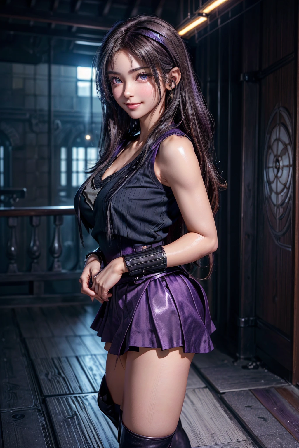 (best quality,ultra-detalhado),(Realistic:1.37),Tifa Lockhart, Rosto bonito e detalhado, maquiagem preta nos olhos, textura ultra realista, rosto delicado, expression serious